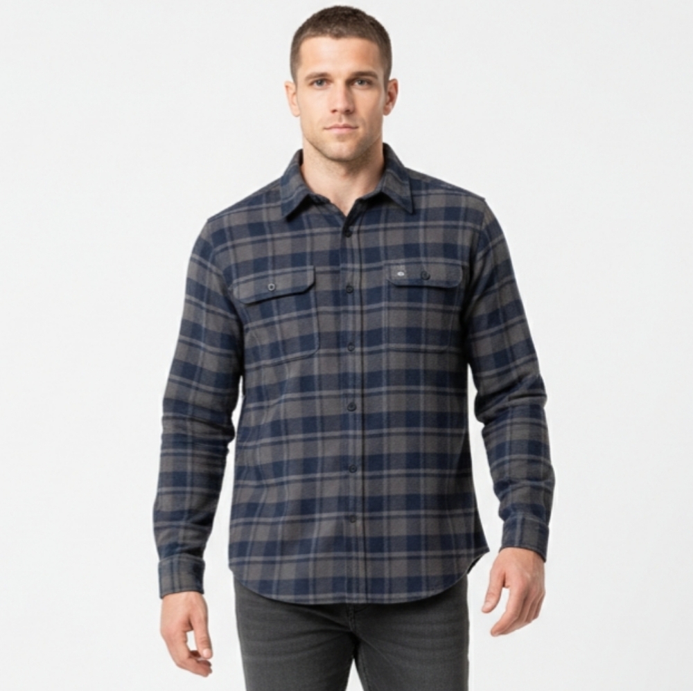 Local Boy Outfitters M Longsleeved Light Flannel Button Down Shirt Blk/Gry Plaid